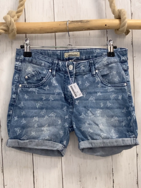   Shorts  Gr. 152  blau Jeans weiße Schmetterlinge Umschlag Bund verstellbar