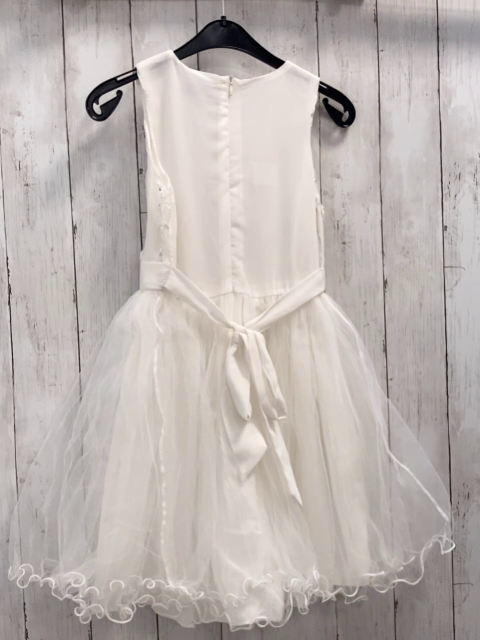   Kleid  Gr. 134/140  weiß Oberteil mit silber Pailetten Rosetten Tüllüberrock