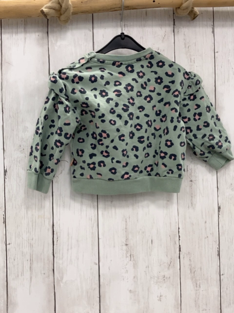 Bakkaboe  Pullover  Gr. 74  mint + grau rosa leoprint Rüschen 