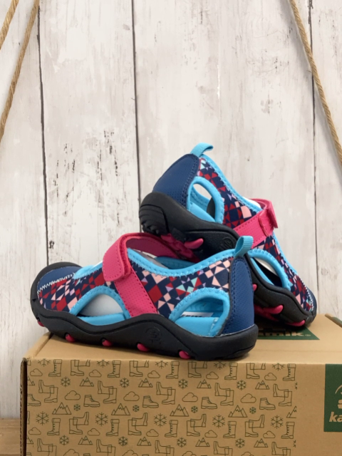 neu Kamik  Halbsandalen  Gr. 30  hellblau blau pink Riemen bunte Dreiecke Karton vorhanden 