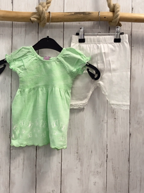 2tlg  Kleid + Leggings Gr. 74  grün weiße Streifen Schmetterlinge + weiß