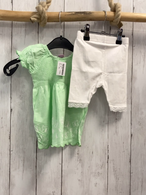 2tlg  Kleid + Leggings Gr. 74  grün weiße Streifen Schmetterlinge + weiß