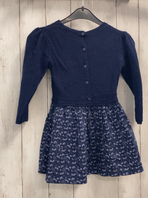   Kleid  Gr. 92  blaues Strickoberteil blauer Rock mit hellblau weiißen Blumen + Schmetterlingen 