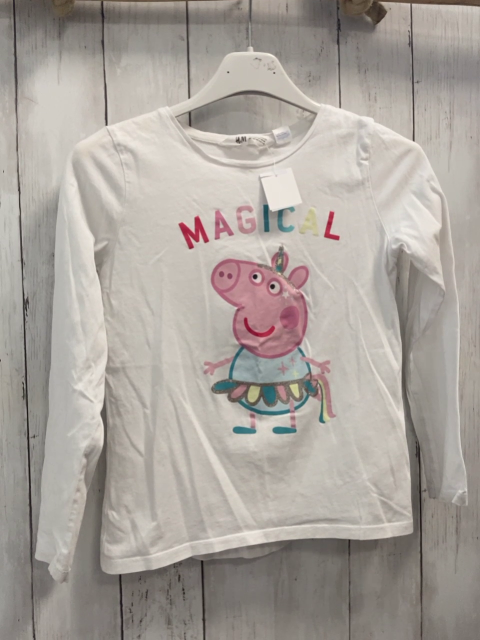 H&M Langarmshirt Gr. 134  weiß bunte Schrift Peppa Pig