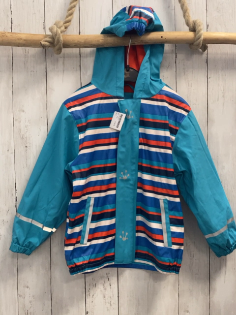  Regenjacke Gr. 110  hellblau weiß rot Streifen gefüttert