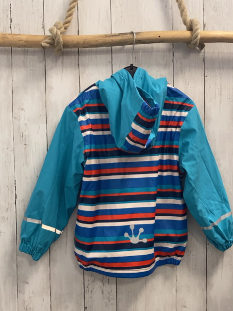  Regenjacke Gr. 110  hellblau weiß rot Streifen gefüttert