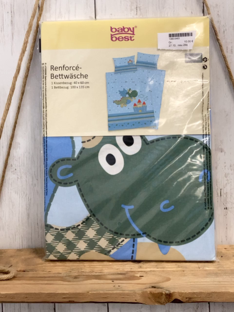 neu 2tlg  Bettwäsche  hellblau mit Punkten + Streifen Drache 