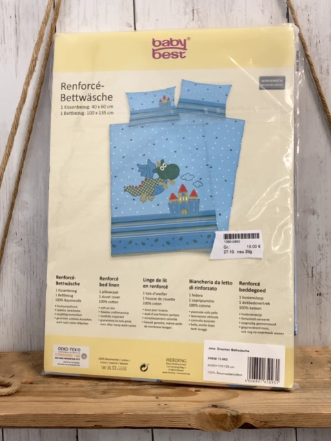 neu 2tlg  Bettwäsche  hellblau mit Punkten + Streifen Drache 