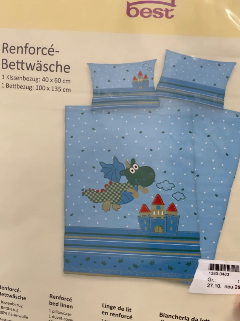 neu 2tlg  Bettwäsche  hellblau mit Punkten + Streifen Drache 