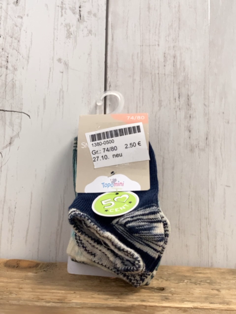 neu Socken Gr. 74/80  blau / mint / petrol mit beige Streifen 