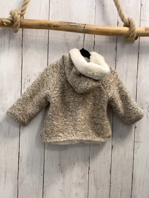 Zara  Stickjacke  Gr. 68  beige sand meliert Kapuze weißes Teddyfutter 