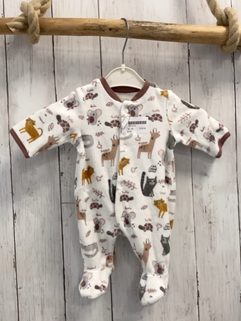  Schlafanzug Gr. 50  weiß brauner Bund Tiere Nicky