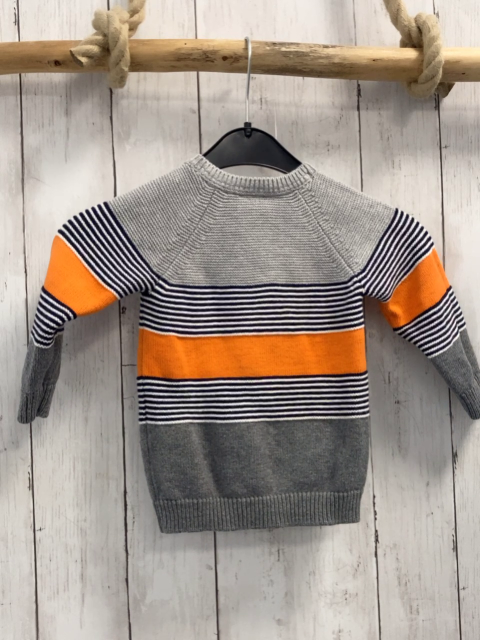  Pullover Gr. 74  grau orange Streifen Strick