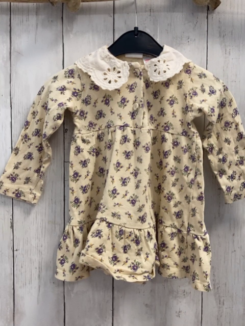 Zara  Kleid  Gr. 86  beige Blumen weißer Kragen mit Lochstickerei 