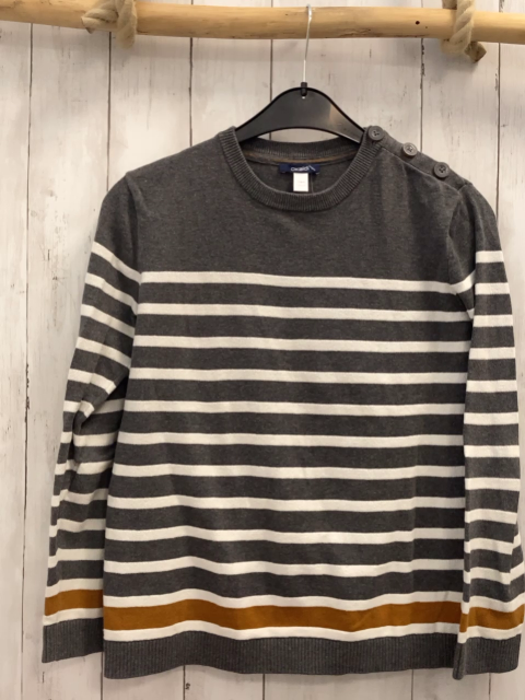 Okaidi Pullover  Gr. 152  grau weiße + ocker Streifen Strick 