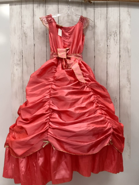   Karnevalkostüm Gr. 128  hellrotes Prinzessinnen-Ballkleid mit gildener Stickere mit Reifrock i 