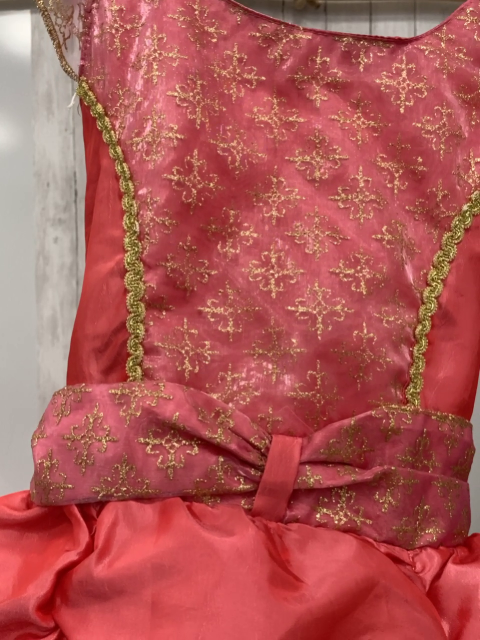   Karnevalkostüm Gr. 128  hellrotes Prinzessinnen-Ballkleid mit gildener Stickere mit Reifrock i 