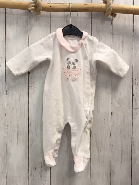 Mayoral  Strampler  Gr. 62  weiß Nicky rosa Kragen Pandabär mit Schleife 