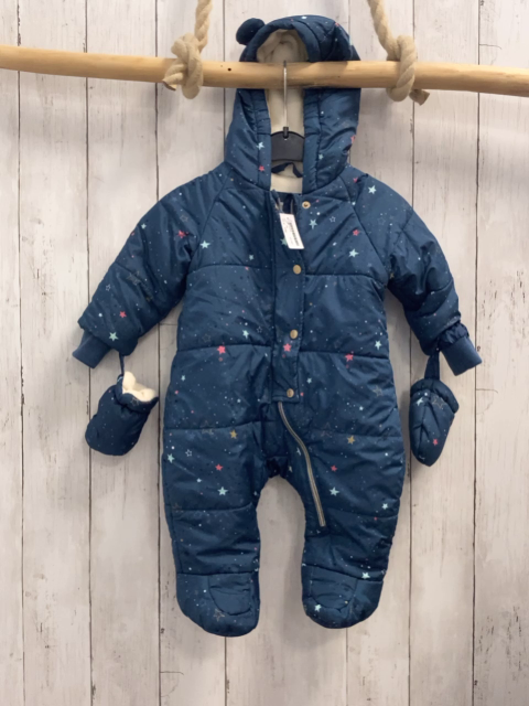 2tlg  Winteroverall mit Handschuhen  Gr. 74  petrol bunte Punkte + Sterne 