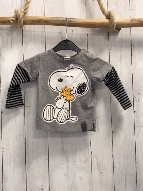 H&M Langarmshirt Gr. 74  grau + grau schwarz gestreifte Ärmel Snoopy