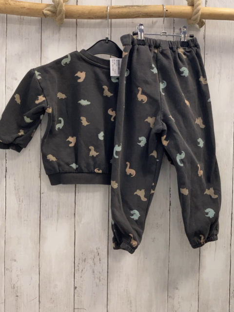 2tlg H&M  Pullover + Jogginghose  Gr. 98  grau bunte Dinos 