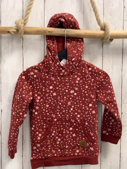  Pullover Gr. 110  dunkelrot Blumen Kapuze