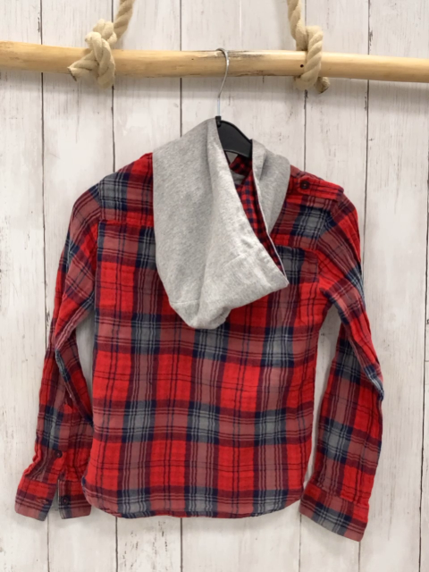 Armani Junior  Hemd  Gr. 128  rot blau grau kariert Struktur hellgraue Kapuze 