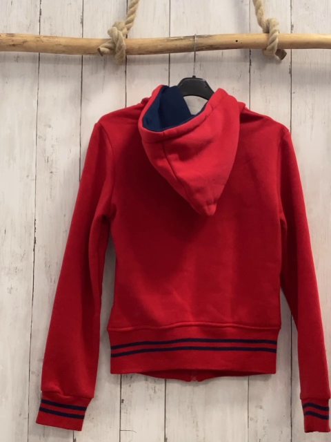   Sweatjacke  Gr. 146/152  rot Kapuze blauer Streifenbund Flaggen Zahl 