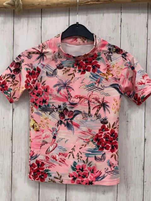 Next  UV-Schutzshirt  Gr. 122  rosa Blumen Palmen Surferin ua 
