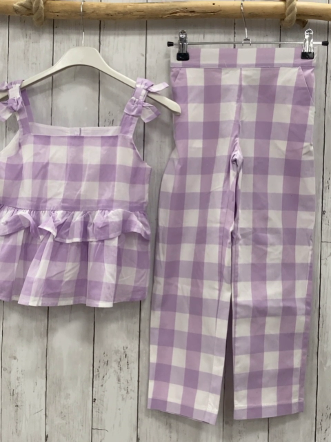2tlg Janie et Jack  Sommerbluse + Hose  Gr. 128  lavendel weiß kariert Rüschen 