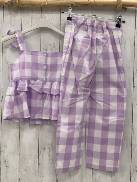 2tlg Janie et Jack  Sommerbluse + Hose  Gr. 128  lavendel weiß kariert Rüschen 