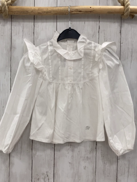 Miss Blumarine  Bluse  Gr. 122  weiß Rüschen an den Schultern + Kragen 