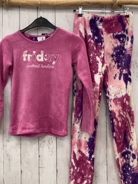 neu 2tlg  Pullover + Jogginghose  Gr. 134/140  rosa Plüsch Schrift + weiß rosa lila gemustert 