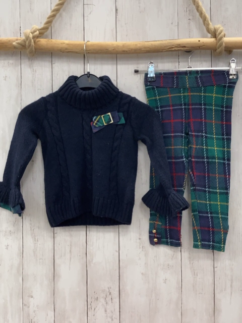 2tlg Janie et Jack  Pullover + Jeggings  Gr. 98  blau Strick Rolli karierte Schleife + grün lila grau rot gelb mint kariert 