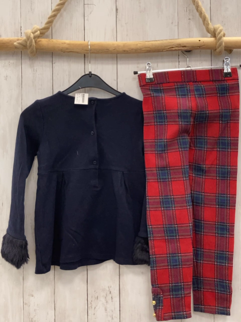 2tlg Janie et Jack  Pullover + Jeggings  Gr. 116  blau rot bunt karierte Schleife + rot blau grün weiß kariert 