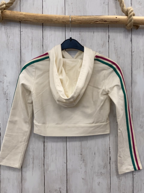 Juicy Coutur  Pullover  Gr. 116  creme Kapuze große Erbeere aus Pailetten Ärmel mit pink weiß grünem Streifen 
