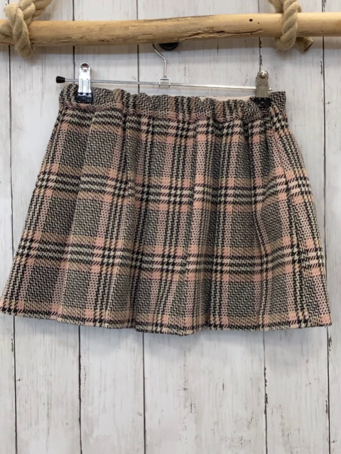 Next  Rock Gr. 128  rosa schwarz hellgrau kariert 20 % Wolle braune Schnalle 