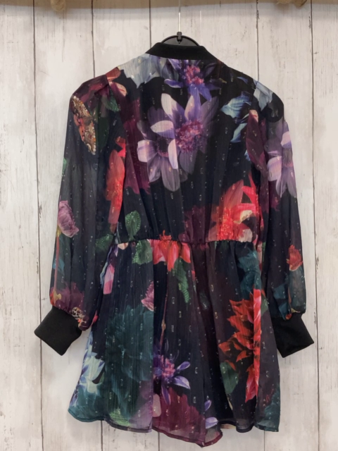 Baker  Playsuit  Gr. 116  schwarz große Blumen silber Glitzerstriche schwarzer Bund 