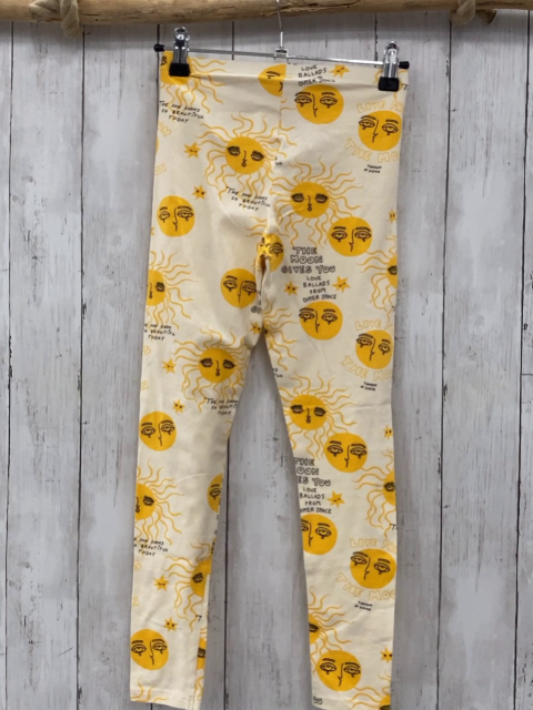 Mini Rodino  Leggings  Gr. 140  creme gelbe Sonnen mit Gesicht schwarze Schrift 