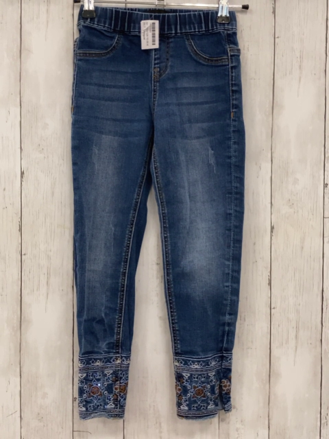 Desigual  Jeggings  Gr. 122/128  blau Jeans am Saum Stickerei + blaue Steine orange Nähte 