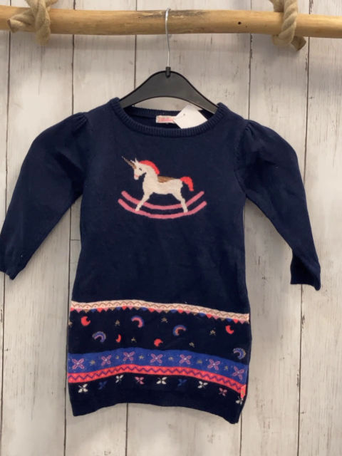 Billieblush  Kleid  Gr. 74  blau Strick Schaukelpferd + bunte Streifen mit Blumen Zacken Bögen 