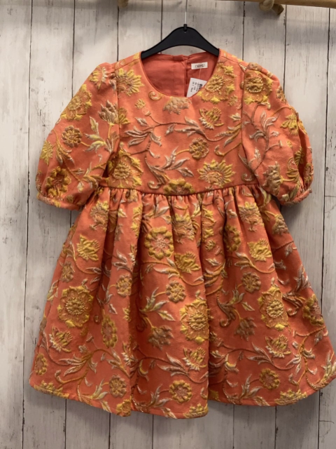 Next  Kleid  Gr. 128  orange + gelb hellbraune Blumen + silber hellbraune Äste Glitzer 