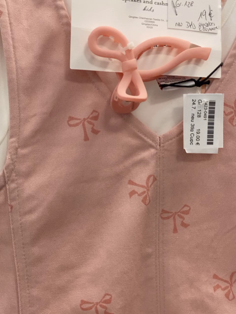 neu 3tlg Cupcakes and Cashmere  Kleid + T-Shirt + Haarspange  Gr. 128  rosa lachs Schleifen + weiß
