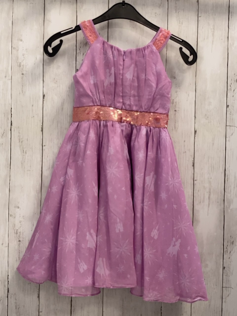 Disney  Kleid  Gr. 116  lavendel weiße Frozenmotive Gürtelband mit hellroten transparenten Pailetten Unterrock