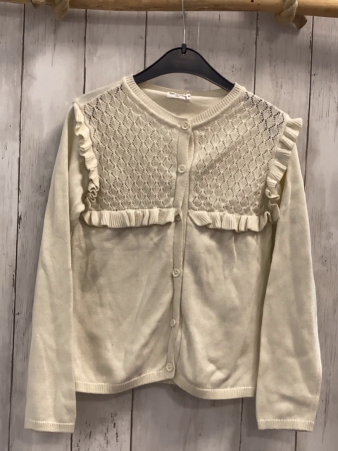 Eden et Victor  Strickjacke  Gr. 128  weiß Rauten mit Lochmuster Rüschen