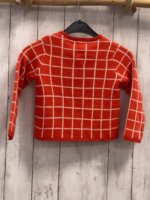 Next  Strickjacke  Gr. 98  rot weiß kariert bunte Häkelbögen 