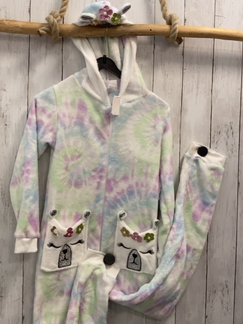 neu Bmagical  Plüschoverall Gr. 122/128  weiß mint hellblau lavendel gemustert Kpauze Taschen mit Bärengesicht Glitzerblumen + -ohren 