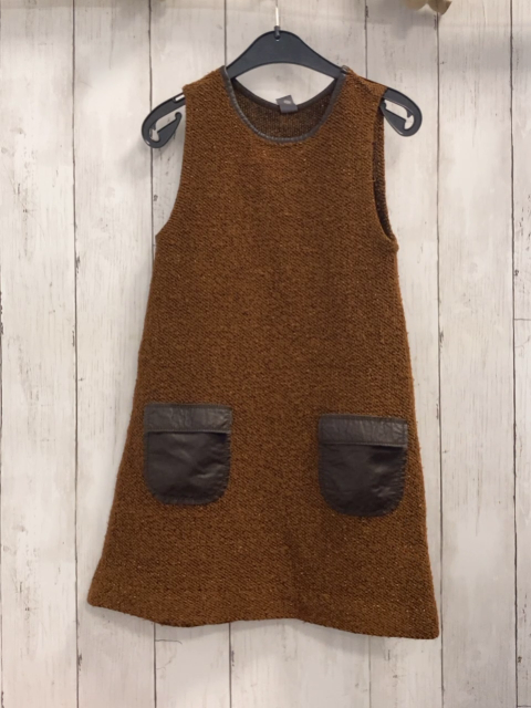 Zara  Kleid  Gr. 128  braun schwarz meliert Plüsch grauer Bund 