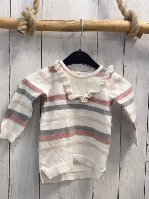 Miniclasix  Pullover  Gr. 74  weiß grau altrosa Streifen Strick Rüschen 