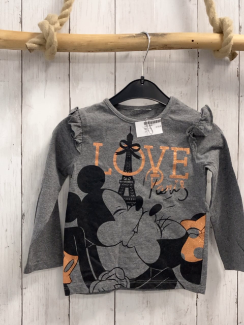   Langarmshirt  Gr. 104  grau Micky + Minnie Mouse Eiffelturm rost Glitzerschrift 